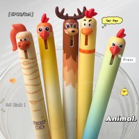5PCS Animal Style Orange Series Gel Pen 0.5mm Quick Dry Creative Horse Chick Parrot Dear Design Writing Pen Office Supplies