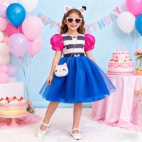Cat Gabby Dollhouse Girls Striped Sequins Princess Dress With Headwear For Kids Halloween Birthday Party Masquerade Outfits
