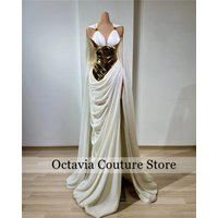 White Wedding Dresses For Women 2025 Gold Design Formal Dress With Cape High Slit Bridal Gown Customized Robe De Bal