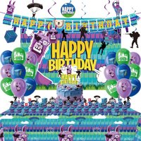 Fortnite Birthday Party Decoration Set for Boys Balloons Banner Cake Topper Tablecloth Backdrop Baby Shower Cartoon Alpaca Decor