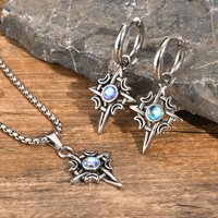 Vnox Witches Knot Moon Star Pendant Necklaces Earrings for Men Women, Stainless Steel Celtic Knot Moonstone Collar Jewelry Set