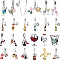 Original 925 Sterling Silver Charms Bead Wine Coffee Cup Whisky Champagne Fit Bracelet Necklace Pendant Woman DIY Jewelry Gifts