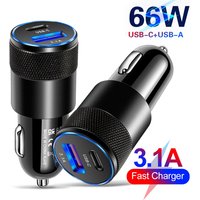 66W USB Car Charger Type C Fast Charging Phone Adapter for Xiaomi Huawei Pd Phone Charger Car Adapter Cigarette Lighter Socket