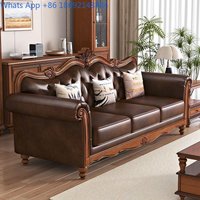 American Retro Classical Top Grain Leather Sofa Set Living Room Solid Wood Genuine Leather Sofa