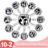 For Original Pan Bracelet 925 Silver Twelve Constellation Beads plata de ley 925 charms Woman Fine Jewelry Gift HOT