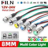 FILN 8mm bicolor tricolor Red Green Blue Yellow 12V 24V 110V 220V Metal Indicator Light led indicator light with 20cm cable