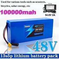 Batterie lithium rechargeable 100Ah 48V, 100% neuve, 13S5P 18650, avec BMS intelligent intégré, pour machines électriques de 1500W