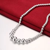 Classic 925 Sterling Silver Smooth Beads Necklace Women or Men Party Engagement Wedding Gifts Fashion Jewelry