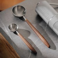 1pc Wooden Handle Stainless Steel Coffee Scoop Tablespoon Measuring Spoon Walnut Wood Long Handle Coffee Spoons Cafe Decoration