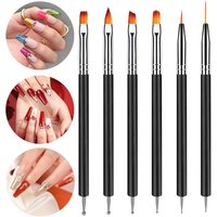 6Pcs Nail Art Brush Set Design Tip Painting Drawing Carving Dotting Pen FlatFan Liner Acrylic Gel UV Polish Manicure Tools Set