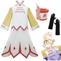 Hot Hazbin Hotel Inspired Adam/Abel Cosplay Costume Set, White & Gold Exorcist Outfit with Hat & Gloves for Anime Conventions
