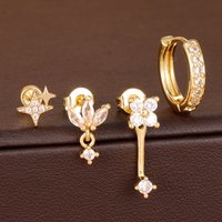 4PCS Fashion Stainless Steel Zircon Star Ear Studs Set For Women 14K Gold Plated Geometry Hoop Earring Aesthetic Jewelry Aretes