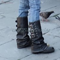 Side Buckle Belts Black Mid Calf Boots Round Toe Flat with Fashion Short Boots Punk Cool Style Women Shoes Zapatos Para Mujere