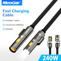 MeeGoo 240w Fast Charging Cable Type C To Type C Flashlight Multifunctional with Lighter & LED Braided USB C Cable For all Phone