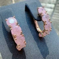 Gorgeous Gold Color Pink Stone Hoops Earrings Woman Circle Fashion Party Daily Wear