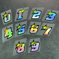1PC 0-9 Number Set Holographic Rainbow/Star Accent Waterproof Vinyl Decals for Car Decor