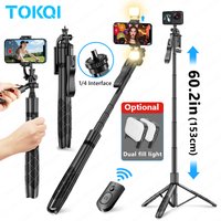 TOKQI Wireless Selfie Stick Tripod L16 Extendable 1530mm Foldable Monopod for Gopro Action Cameras Smartphones Iphone 16 17 Shot