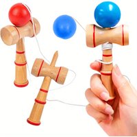 Wooden Kendama Toy - Red & Blue Juggle Ball for Hand-Eye Coordination & Balance Training, Beginner Friendly Birthday Gift JXB