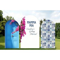 Custom 2-Side Mamma Mia Bridal Shower Arch Backdrop Cover She's Getting Married Blue Engagement Wedding Decor Backdrop Photo