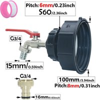 80mm 100mm IBC Water Tank Tap Adapter S60x6mm 16mm Nipple Hose Tap Fittings Faucet Garden Irrigation Valve
