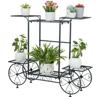 Large Metal Garden Cart Plant Stand Parisian Style Flower Display Rack Holder for Indoor Outdoor