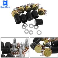 5 Set WH148 3pin Potentiometer B1K B10K B20K B50K B100K B250K B500K B1M Linear Taper 15mm Shaft with Black Aluminum Knob Cap