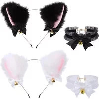 Beautiful Masquerade Cat Ears Cosplay Party Bow Tie Bell Headwear Hair Accessories Necklace Gloves Tail Sets Plush Fluffy Kawaii