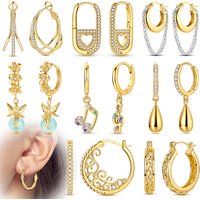 925 Sterling Silver Golden Hoop Earrings For Women U Shape Round Sparkling Pendant Earrings Wedding Jewelry