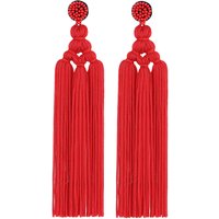 Handmade Statement Jewelry Wholesale Boho Long Black Red Beaded Knot Thread Fringed Tassel Dangle Chandelier Earrings for Women