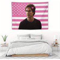 1pc Vampire Diaries Tapestry Pink Usa Flag Damon Salvatore Print Wall Tapestry 2D Printed Wall Decor for Bedroom Dorm Aesthetic