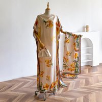 New African Fashion Short Sleeve Colored Pattern Dubai Women Summer Real Silk Soft Printing Loose Tradition Muslim Scraf