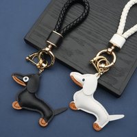 Customized LOGO Sausage Dog Car Keychain Puppy Pendant PU Leather Cartoon Pendant Men and Women Weaving Key Rope