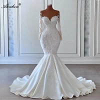 Alonlivn Buttons Back Gorgeous Beads Lace Mermaid Wedding Dress With Court Train Trumpt V Neck