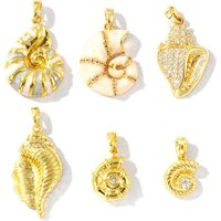 1 Pc Ocean Jewelry Charm Pendant Rhinestone Enamel Conch/ Sea Snail Clear Rhinestone Brass 18K Gold Plated Pendants DIY Necklace
