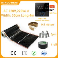 Minco Heat 2 Square Meters AC 220V 220w Infrared Underfloor Heating Film with WiFi Thermostat Clamp and Insulation Paste