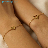 1/2Pcs Adjustable Alloy Heart Cutout Bracelets Sweet Simple Style For Couple Daily Wear Valentine's Day Romantic【AliS8】