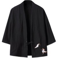 Men jacket Kimono Crane Embroidery Harajuku Japanese Style Cardigan Casual pure cotton Men Samurai Costume Yukata Asian Clothes