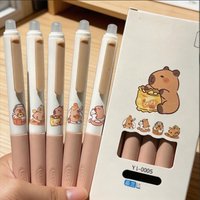 5PCS Capybara Erasable Gel Pen INS High Appearance Press Type Neutral Pen Smooth Writing for School Office