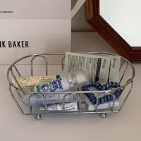 1pc Stainless Steel Storage Basket with Minimalist Hollow Line Design, Suitable for Vanity, Desktop Organization,Organizing Box