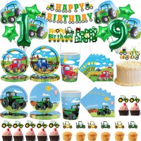 Tractor Party Supplies Disposable Tableware Plate Cup Napkin Banner Cake Topper Farm Tractor Balloon Kid Birthday Decorations