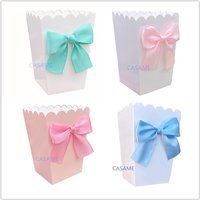 6pcs Popcorn Boxes with Bow Ribbon Paper Bag Favors Box Baby Shower Birthday Party Treat Favors Table Supplies Wedding