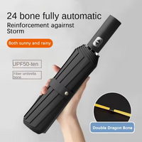 Umbrella Fully Automatic 2-in-1 Sun&Rain Umbrella Reinforced Folding Black Glue Coated Anti-UV Sunscreen Umbrella Wind-Resistant