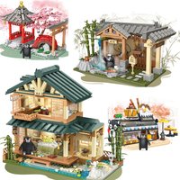 NEW Kumamon Bear City Stree View Sakura Flowers House Building Blocks, DIY Coffee Shop Country Bricks Toys Gifts For Kids Boys