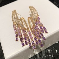Bilincolor Fashion Purple Tassel Long Earring for Women