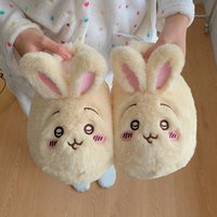 Anime Chiikawa Women's Plush Slippers Hachiware Winter Thicken Warm Slippers Usagi Girl Anti Slip Plush Warm Cotton Shoes Gifts