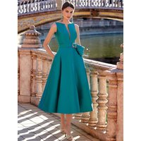 Midi Formal Party Dresses Turquoise Satin A Line Backless Short Formal Gowns for Women 2025 Deep V Neck Tea Length Cocktail Gown