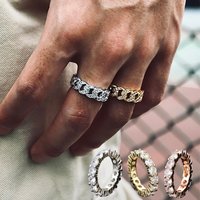 Rock Hip Hop Cuban Link Chain Rings for Men Women Ice Out Zirconia Crystal Tennis Ring Fashion Street Accessories Jewelry