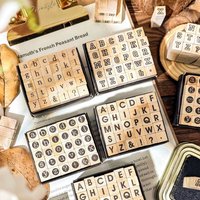 Space Wooden Seal Hand Account Seal English Uppercase And Lowercase Seal DIY Hand Account Seal English Letters A-Z