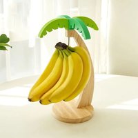 Wooden Banana Rack Hanging Kitchen Rack Simulated Leaf Decorative Fruit Vertical Storage Rack with Hook Kitchen Home Decoration
