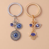 Retro Alloy Turkish Lucky Evil Eyes Keychain Hamsa Hand Key Ring Pendant for Women Girls Handbag Decor DIY Jewelry Gifts